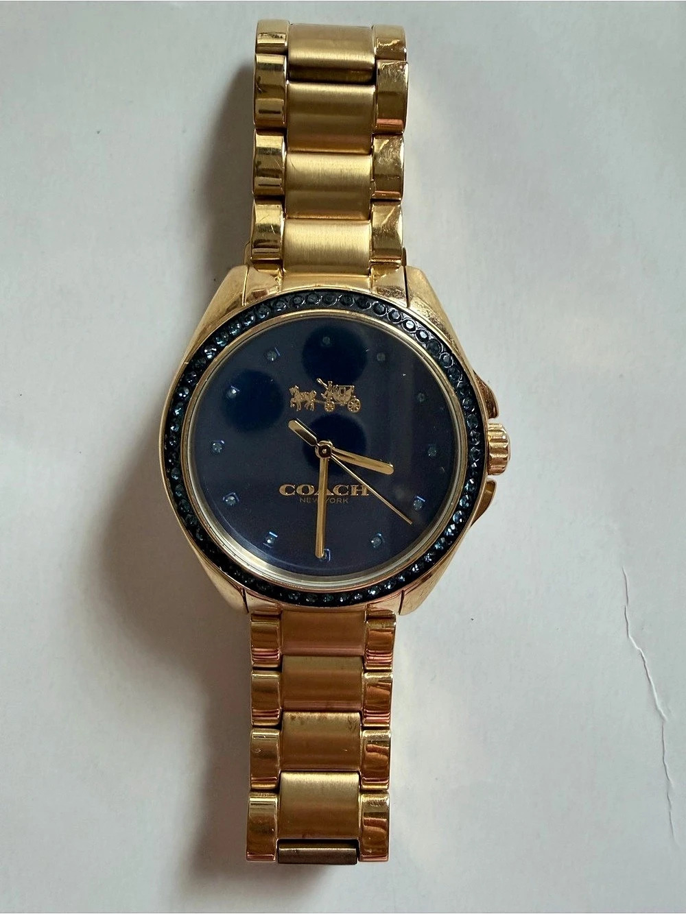 Coach Boyfriend Crystal Bezel Blue Dial Watch